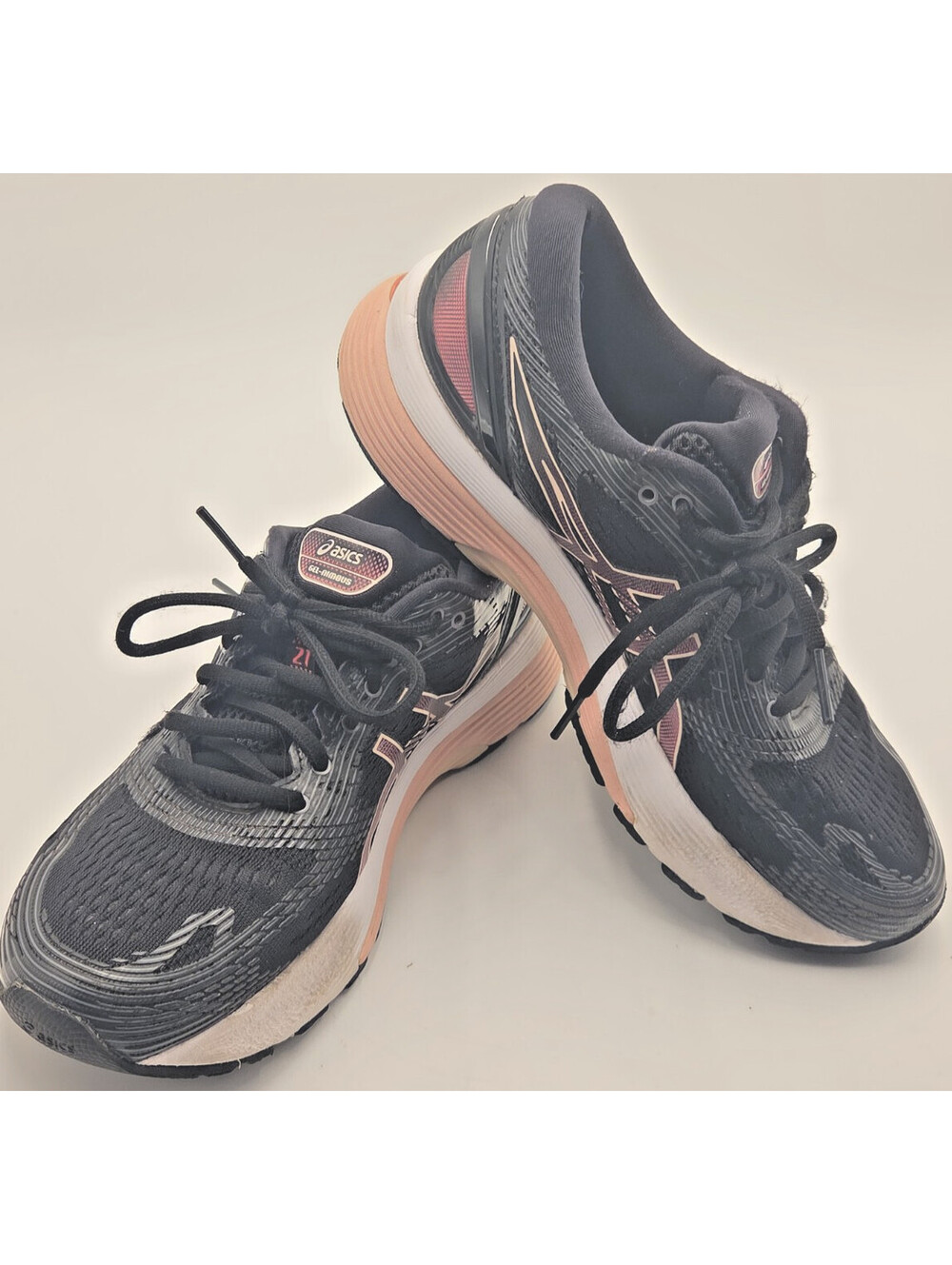 ASICS Gel-Nimbus 21 Women's Size 8 Black Rose Gold Running Shoes 1012A156
